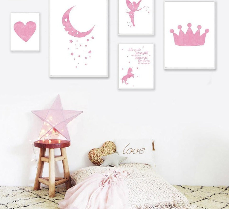 Magical Princess Canvas Print Set - Pink Wall Art (Unframed) www.wallandroom.com
