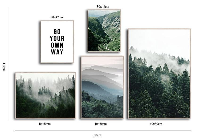 Mountain Foggy Forest Picture Nature Scenery Scandinavian Poster Nordic Decoration Landscape Print Wall Art Canvas Painting 