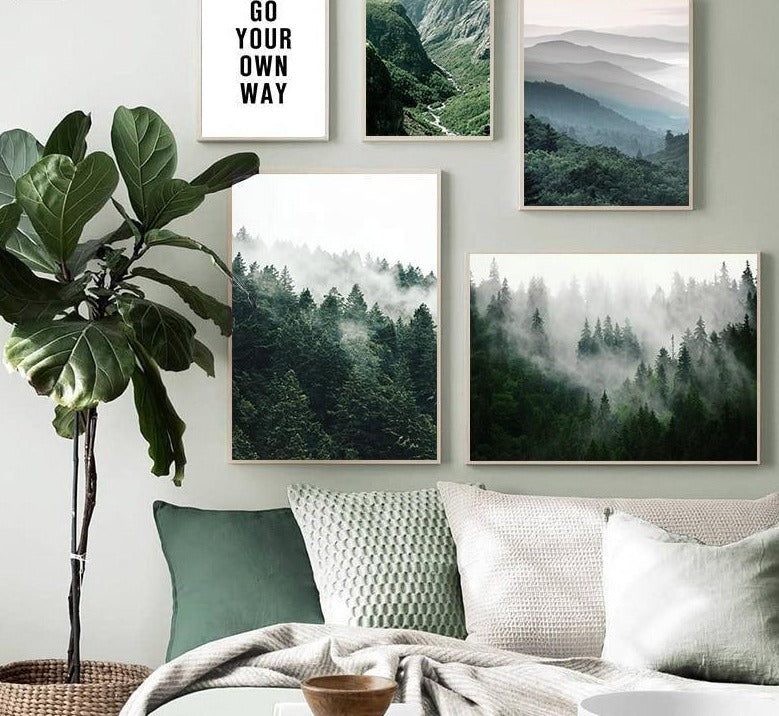 Mountain Foggy Forest Picture Nature Scenery Scandinavian Poster Nordic Decoration Landscape Print Wall Art Canvas Painting 