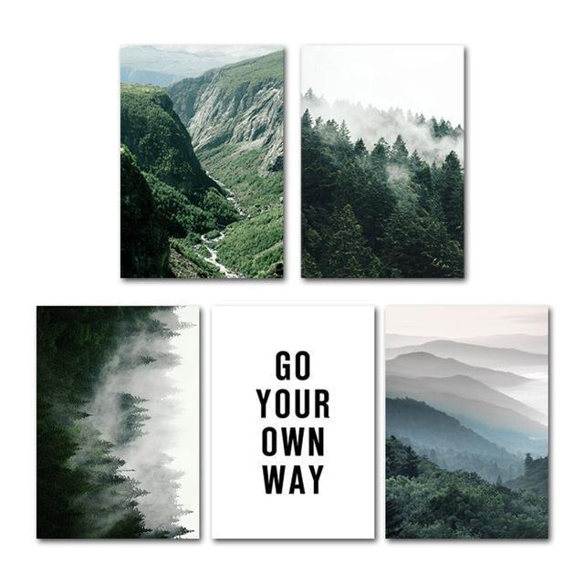 Mountain Foggy Forest Picture Nature Scenery Scandinavian Poster Nordic Decoration Landscape Print Wall Art Canvas Painting 60x80cm No Frame