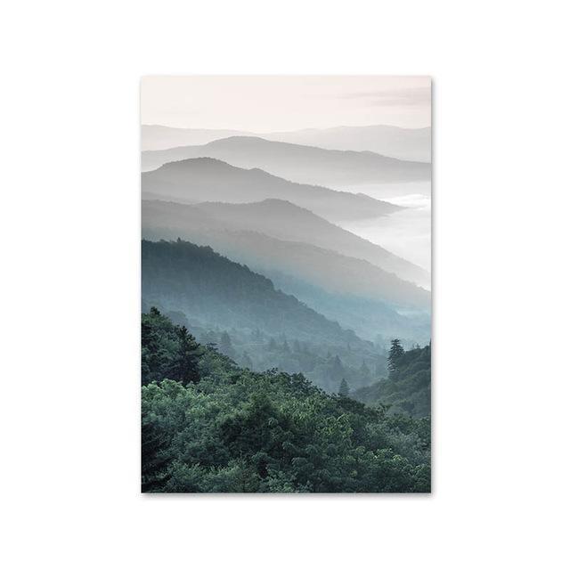 Mountain Foggy Forest Picture Nature Scenery Scandinavian Poster Nordic Decoration Landscape Print Wall Art Canvas Painting 60x80cm No Frame