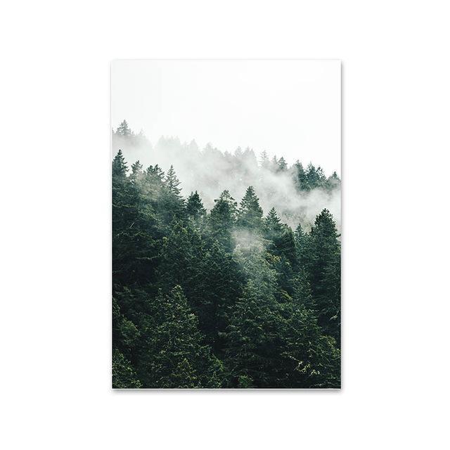 Mountain Foggy Forest Picture Nature Scenery Scandinavian Poster Nordic Decoration Landscape Print Wall Art Canvas Painting 60x80cm No Frame