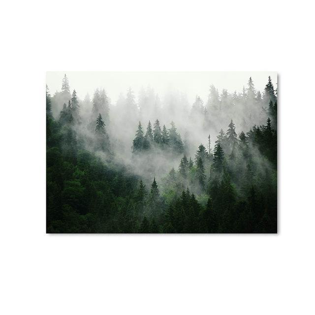 Mountain Foggy Forest Picture Nature Scenery Scandinavian Poster Nordic Decoration Landscape Print Wall Art Canvas Painting 60x80cm No Frame
