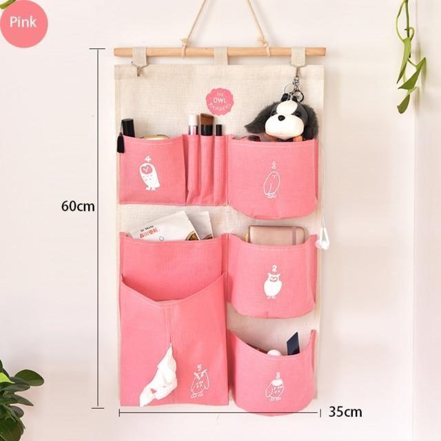 Saving Space 9 Pockets Home Wall Hanging Organizer Storage Toys Paper Tissues Glasses Bedroom Bathroom Organizer Container Pink 