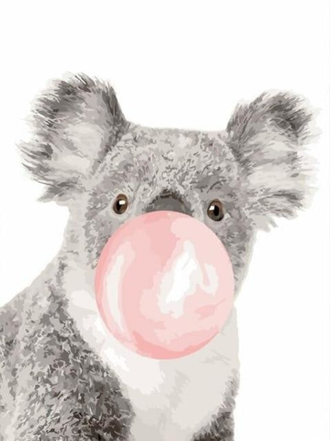 Paint By Numbers Kit - Bubble Gum Animals DIY Wall Art Koala / With DIY Frame Kit www.wallandroom.com
