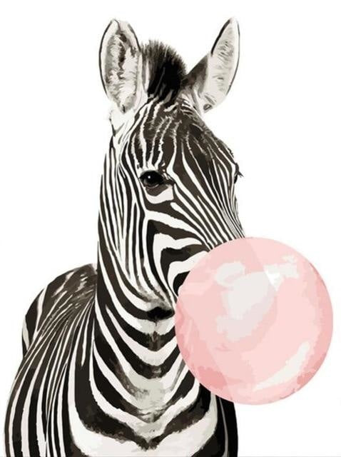 Paint By Numbers Kit - Bubble Gum Animals DIY Wall Art Zebra / With DIY Frame Kit www.wallandroom.com