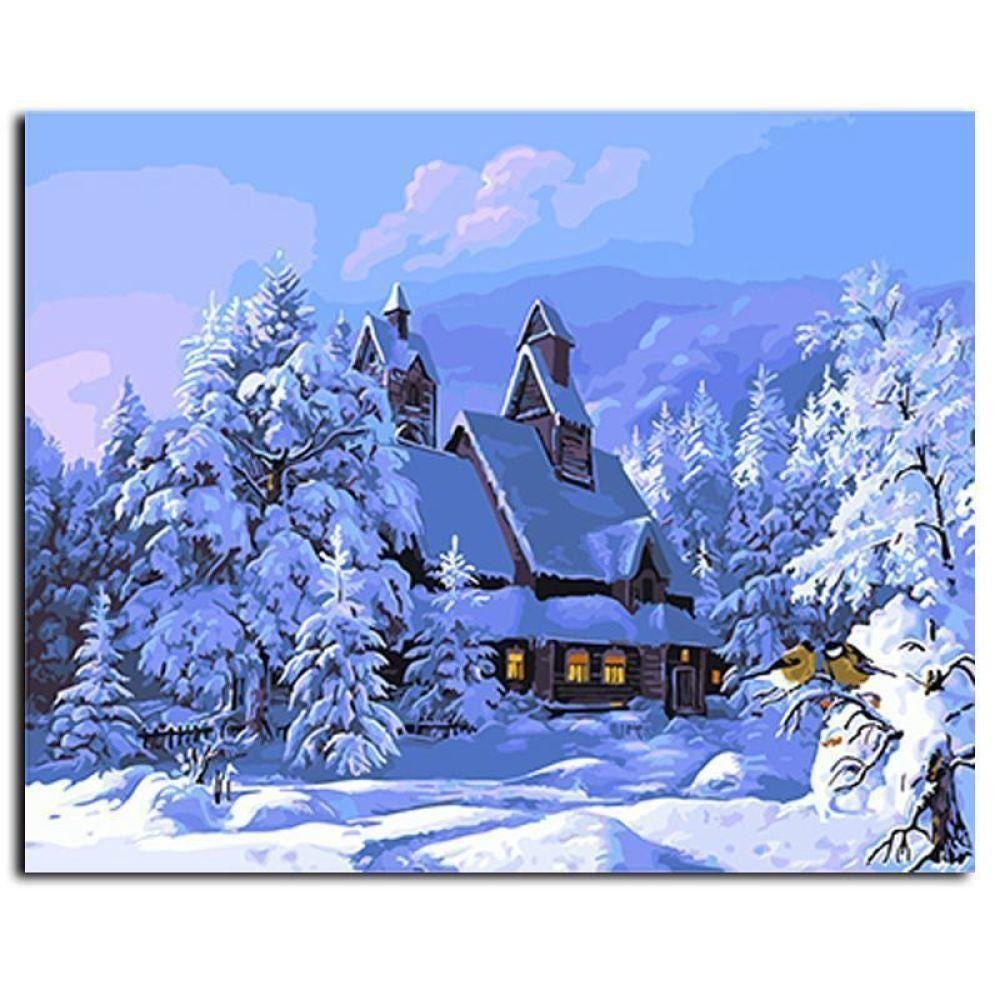 Paint By Numbers Kit - Snow House DIY Wall Art - wallandroom.com