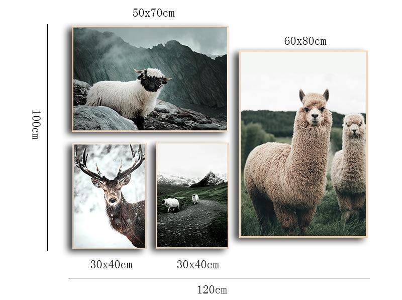 Alpaca Llama Sheep Animal Poster Nordic Style Canvas Print Landscape Art Painting Wall Picture for Modern Living Room Decoration 