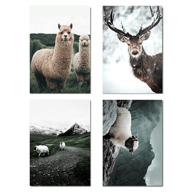 Alpaca Llama Sheep Animal Poster Nordic Style Canvas Print Landscape Art Painting Wall Picture for Modern Living Room Decoration 15x20cm No 