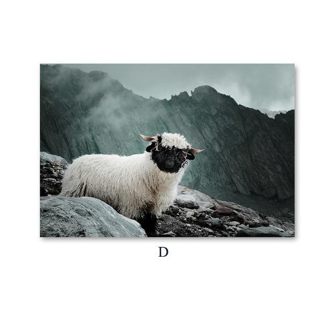 Alpaca Llama Sheep Animal Poster Nordic Style Canvas Print Landscape Art Painting Wall Picture for Modern Living Room Decoration 15x20cm No 